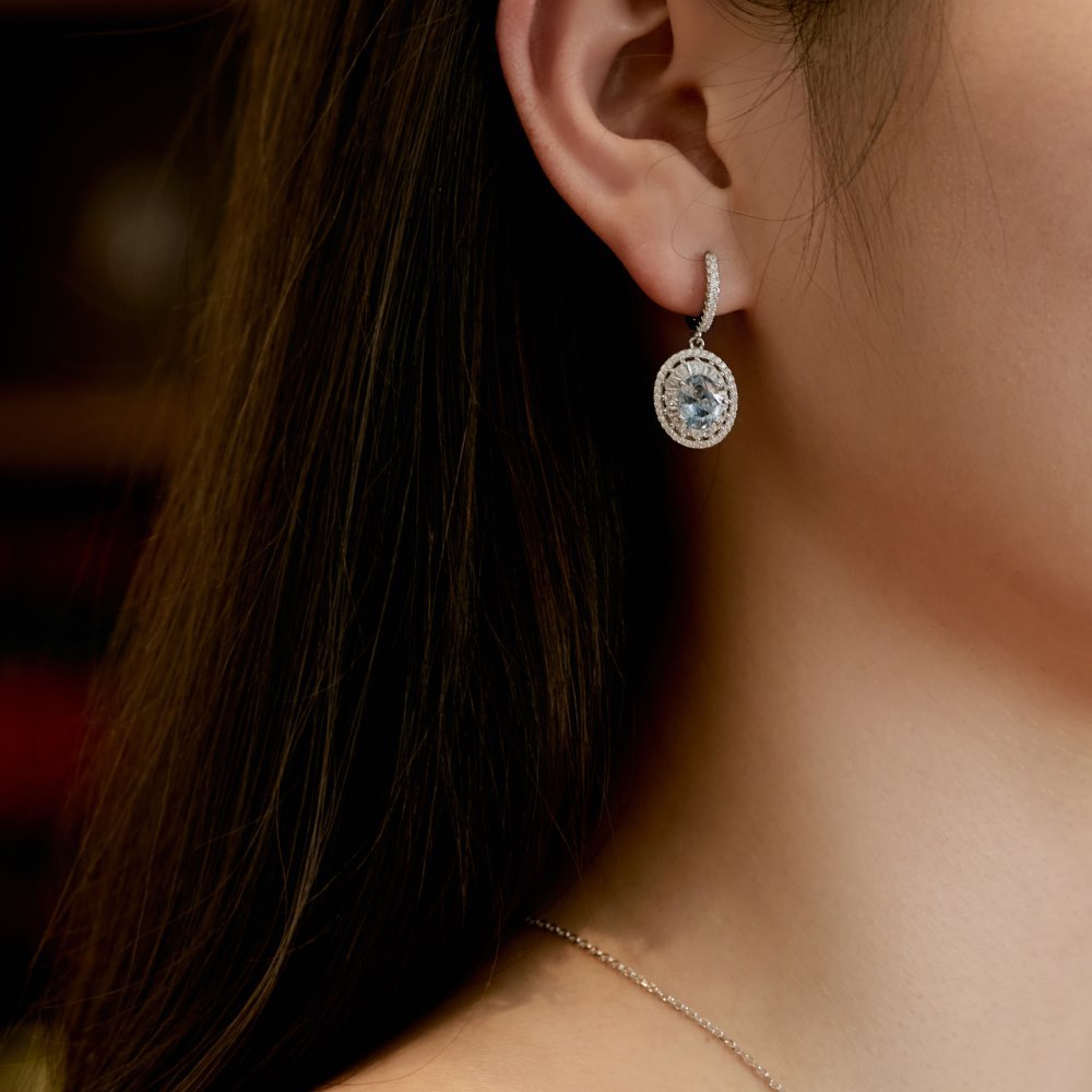 S925 Pure Silver Aquamarine Women's Earrings