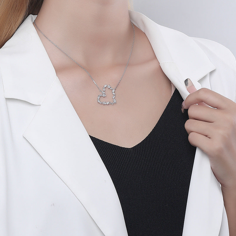 S925 Sterling Silver Zircon Heart Necklace
