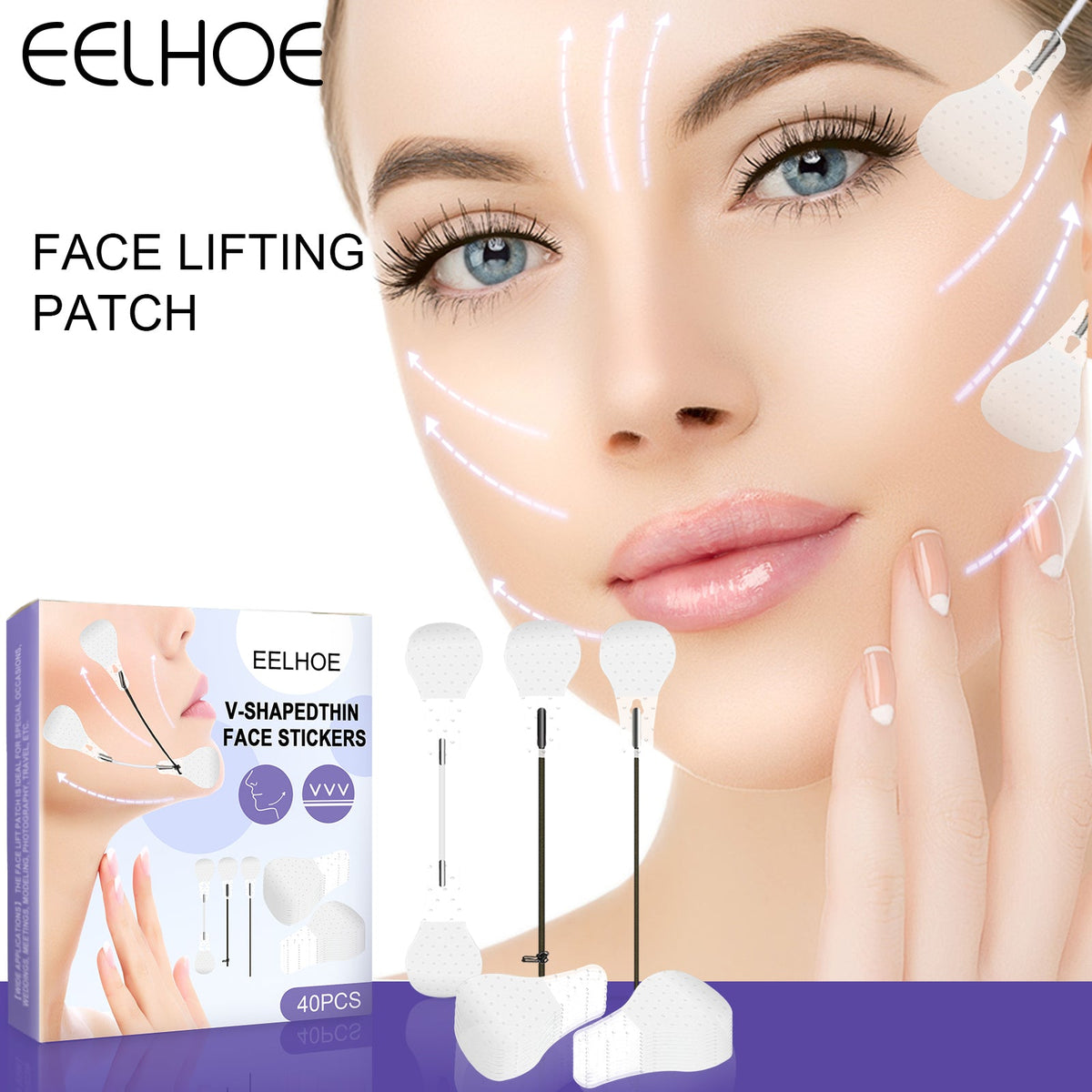 V-shaped Facial Lifting Stickers 40pcs 40pcs Stickers--3 Ropes--1 Instruction Manual 1 Box