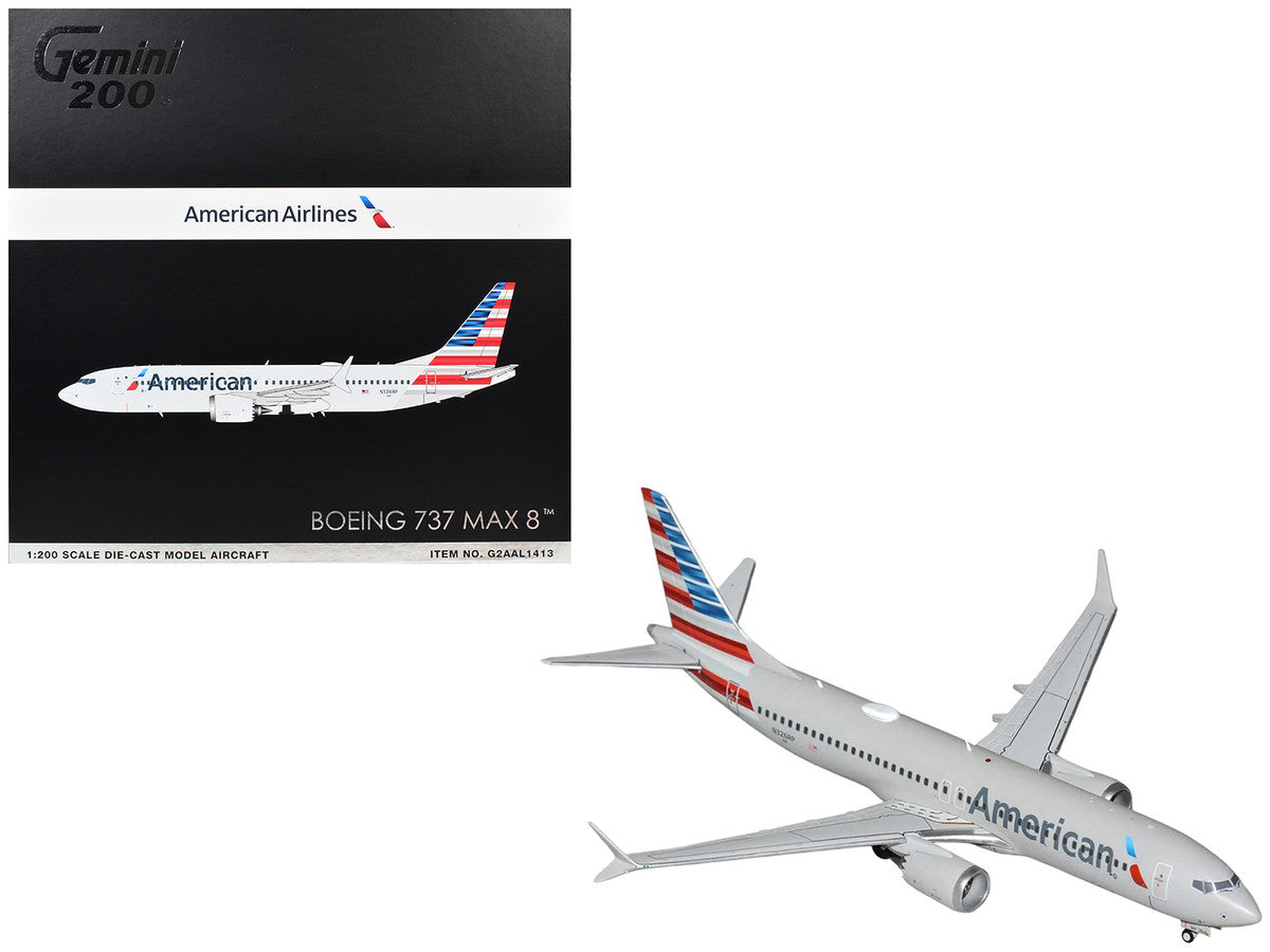 Boeing 737 MAX 8 Commercial Aircraft "American Airlines" (N326RP) Gray with Striped Tail "Gemini 200" Series 1/200 Diecast Model by GeminiJets