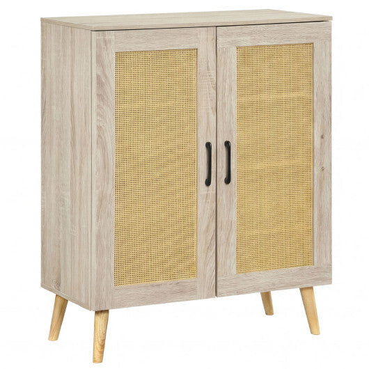 5-Tier Rattan Shoe Cabinet with 3 Removable Shelves-Natural
