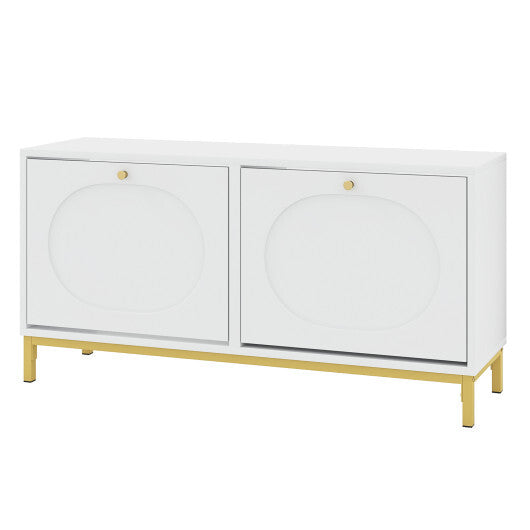 Shoe Storage Bench Narrow Entryway Bench with 2 Flip Drawers Adjustable Shelves-White