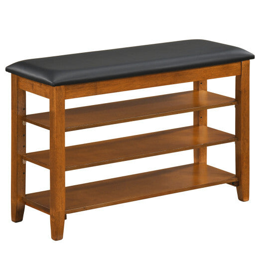3-Tier Shoe Rack Bench with Adjustable Shelves and Soft Cushion for Entryway and Living Room-Brown