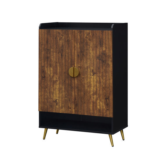 44" Tall Shoe Storage Cabinet with 7-Tier Doors and Adjustable Shelves for Entryway-Rustic Brown