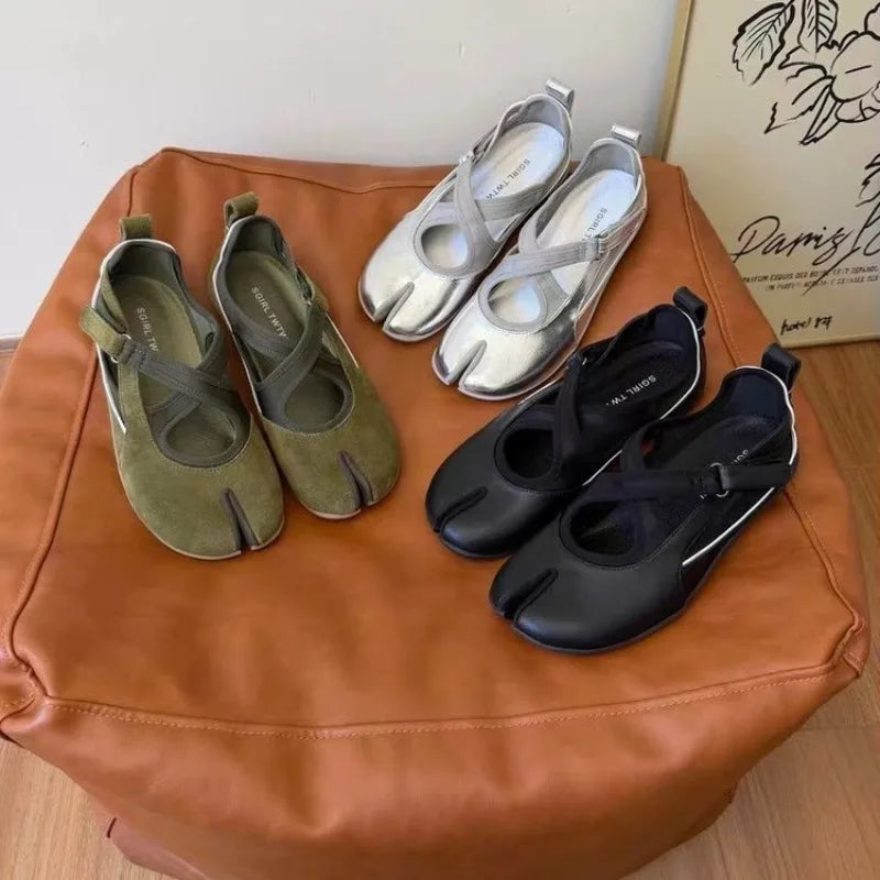 Cross Split Toe Mary Jane Single Shoes Women 2026 New Versatile Flat Ballet Casual Shoes