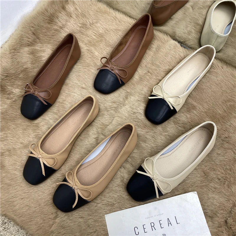 Large Size 44 45 46 47 48 Flat Shoes Women's Spring Autumn Bow New Square Toe Shallow Ladies Shoes loafers women zapatos mujer