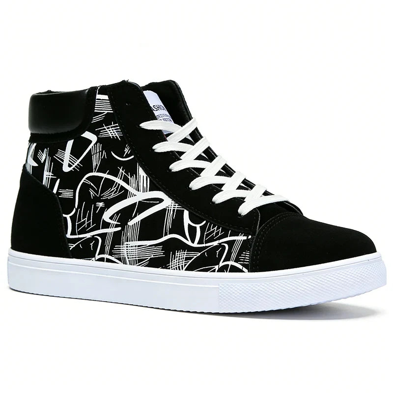 Street Style Fashion Sneakers Mens Casual Shoes Flat Breathable High top Black Red Brand Male Footwear
