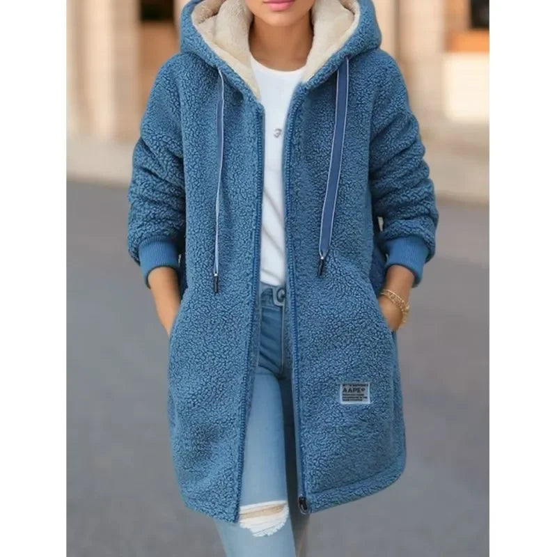 Women's Hooded Top Winter Coat Thickened Fleece-lined Sweatshirt Cardigan Winter Trendy New Style Lamb Wool Jacket Ladies