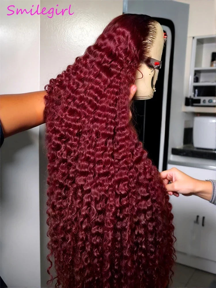 36 38 Inch Burgundy 13x6 hd Lace Frontal Wig Water Wave Curly 13x4 Red Remy Human Hair Brazilian 99J Colored Hair Wigs for Women