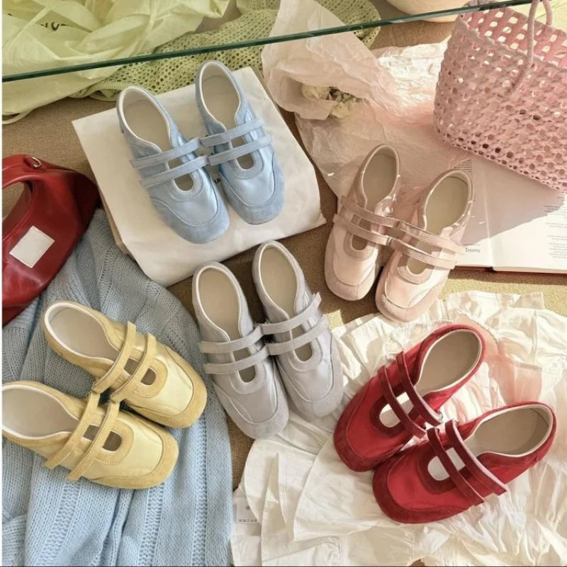 2026 Spring Autumn Women's Mary Janes | French Style Canvas Slip-on Flats | Wide Toe Box Velcro Soft Sole Casual Shoes