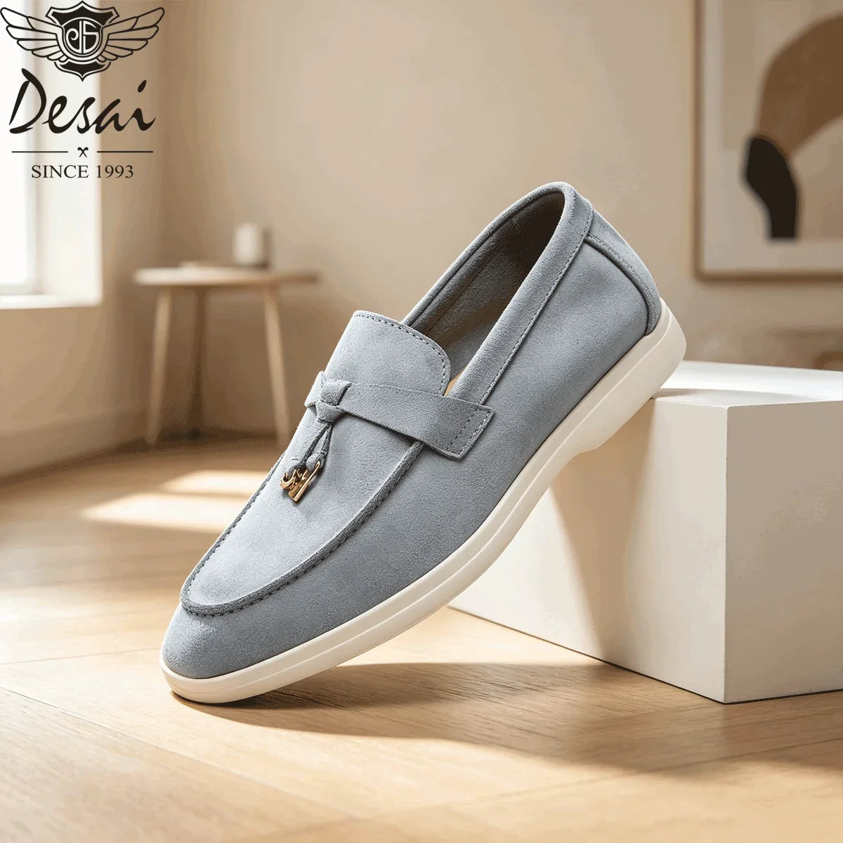 Desai Men's Faux Suede Loafers Metal Buckle Tassel Slip-on Casual Driving Shoes Lightweight Comfort