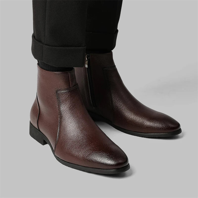 Winter New Men Business Boots Black Red Simple Slim Fit Soft Leather Boots Casual and Fashionable Chelsea Boots 38-46 Men Boots