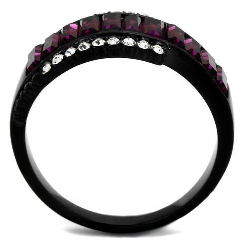 TK2191 - IP Black(Ion Plating) Stainless Steel Ring with Top Grade Crystal in Amethyst