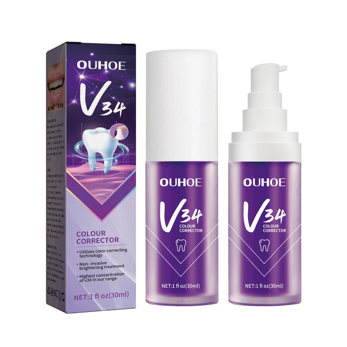 V34 Purple Bright White Toothpaste 30ml 1box
