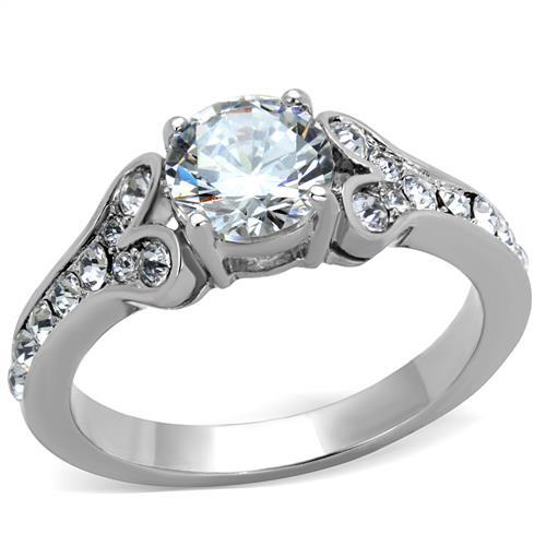 TK1918 - High polished (no plating) Stainless Steel Ring with AAA Grade CZ in Clear