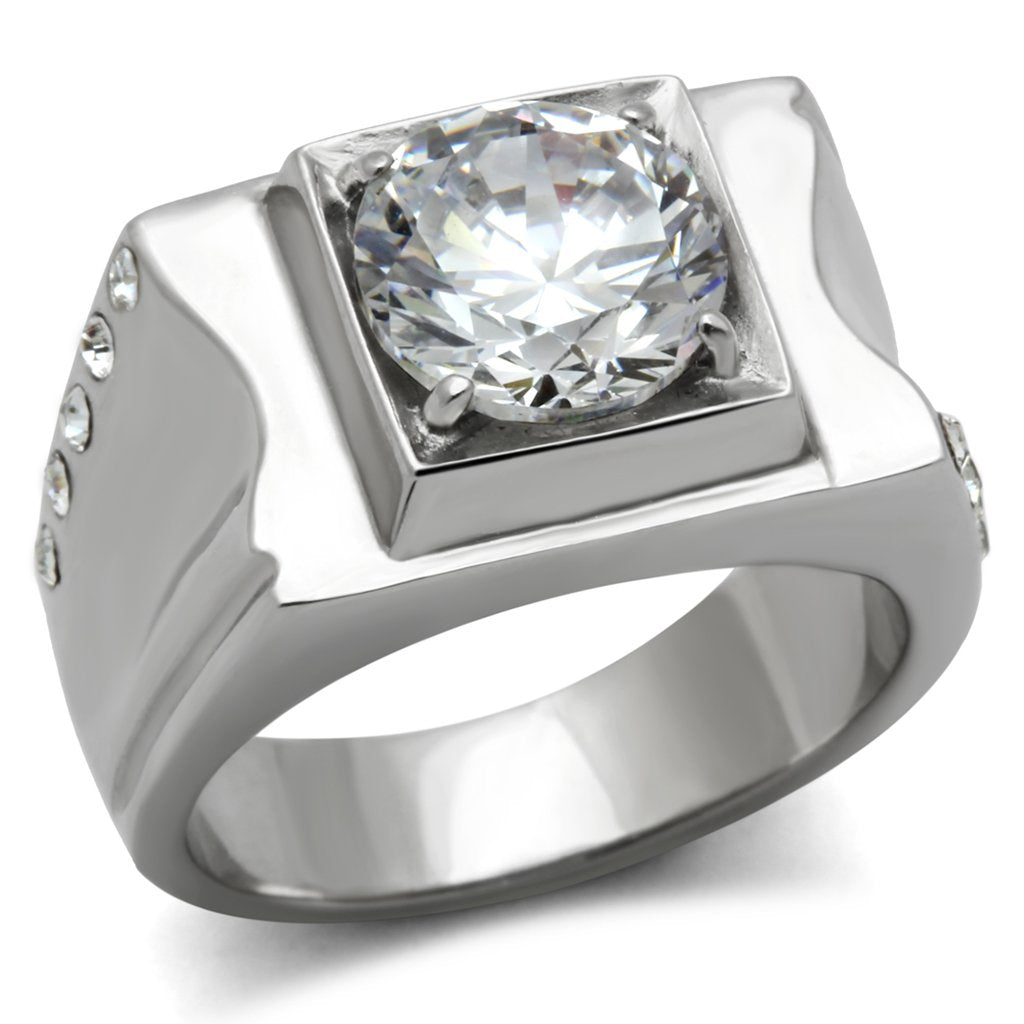 TK311 - High polished (no plating) Stainless Steel Ring with AAA Grade CZ in Clear