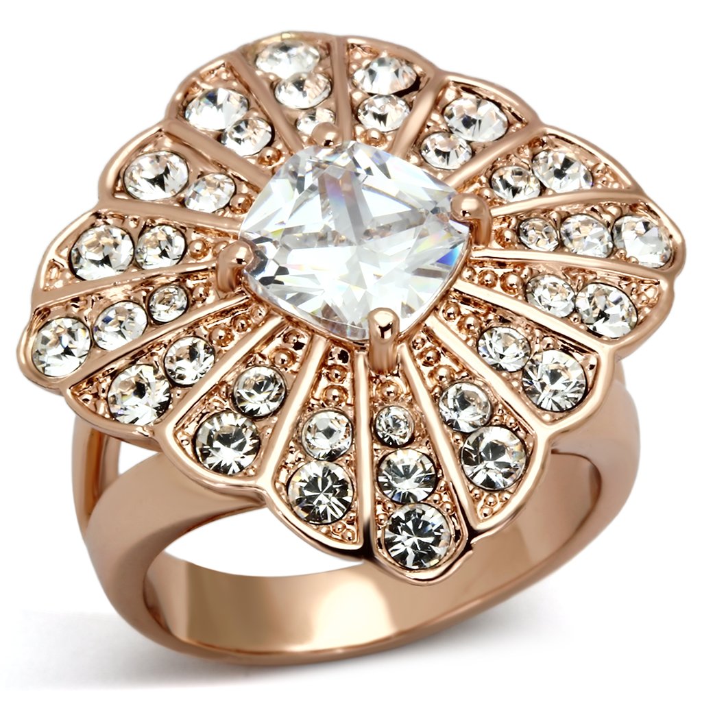 TK866 - IP Rose Gold(Ion Plating) Stainless Steel Ring with AAA Grade CZ in Clear