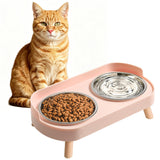 Elevated Cat Bowls Set - Raised Cat Food And Water Bowl Set With Non Slip Stand - Pet Feeding Station With 2 Stainless Steel Bowls