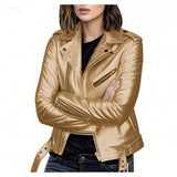 Women's Short Slim Fit PU Leather Jacket - Street Hipster Biker Style Coat