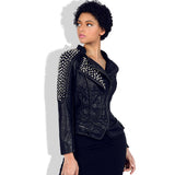 Women's Slim Fit Studded Moto Jacket with Lapels