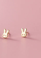 S925 Cute Rabbit Asymmetric White Earrings