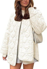 European And American Style Chic String Decoration Simple Solid Color Round Neck Loose Cotton Coat
