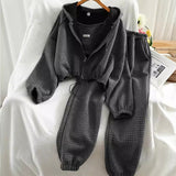 Japanese Korean Casual Hooded Cardigan Set - Zipper Sports Three Piece Suit (Black, Gray, White)