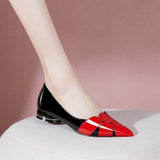 Red Thick Heel Soft Leather Women's Shoes