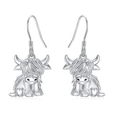 Highland Cow Earrings for Women 925 Sterling Silver Cow Dangle Drop Earrings