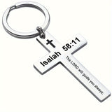Personality Trend Stainless Steel Faith Cross Scripture Lettering Metal Keychains