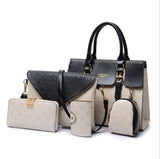 Luxury PU Leather Handbag Set for Women - Black Multi-Functional Crossbody Bags with Zip Pockets (Black/Gold/Blue/White Accents)