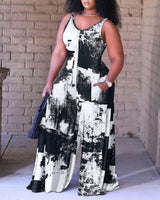Women's Loose Printed Suspender Jumpsuit