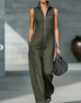 Stand-up Collar Jumpsuit With Pockets Summer Fashion Casual Sleeveless Jumpsuit Trousers Women's Clothing
