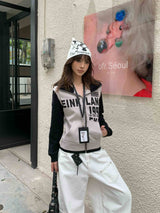 Women's Letter Printed Hoodie Thin Slim-fit Shoulder Top