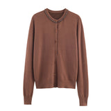 New Lightly Mature Round Neck Long Sleeve Jewelry Cardigan Top