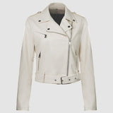 Lapel Short Belt Women's PU Simple Leather Jacket Motorcycle Jacket