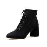 British Style Square Toe Thick Heel Lace High-heeled Martin Boots