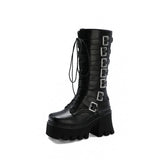 Thick-Heeled High-Heeled Women's Boots With Lace-Up Belt Buckle
