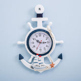 Mediterranean Style Blue And White Ship Rudder Helmsman Anchor Creative Personality Wall Clock
