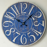 Blue Digital Wall Clock Creative Old Wooden Wall Sticker Clock