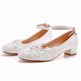 Elegant White Lace Shoes for Women - PU Leather (Sizes 35-43)