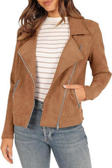 Fashion Deerskin Velvet Motorcycle Jacket Zipper Pocket Short Coat