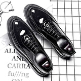 Round toe lace-up patent leather shoes