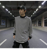 Oversized Striped T-Shirt with Ribbed Collar