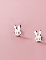 S925 Cute Rabbit Asymmetric White Earrings