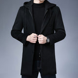 Men's Mid-Length Detachable Hooded Wool Coat Jacket