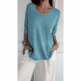 Solid Long Sleeve Sweater Slimming V-neckline Knitwear Women's Bottoming Shirt