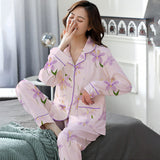 Elegant Women's Autumn And Winter Cotton-like Long Pajamas Two-piece Set