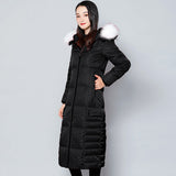 Hooded Padded Jacket with Fur Collar and Color Block