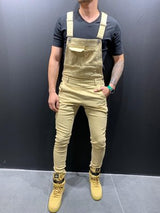 Ripped Denim Pants with Suspenders